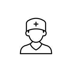 Nurse icon. Simple outline style. Medical assistant, male, man, medic, doctor, health, medicine, hospital concept. Thin line symbol. Vector isolated on white background. SVG.
