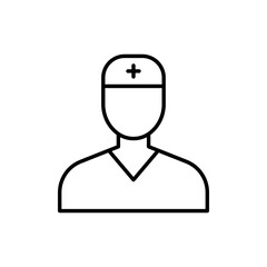 Nurse icon. Simple outline style. Medical assistant, male, man, medic, doctor, health, medicine, hospital concept. Thin line symbol. Vector isolated on white background. SVG.
