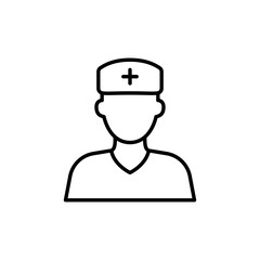 Nurse icon. Simple outline style. Medical assistant, male, man, medic, doctor, health, medicine, hospital concept. Thin line symbol. Vector isolated on white background. SVG.
