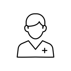 Nurse icon. Simple outline style. Medical assistant, male, man, medic, doctor, health, medicine, hospital concept. Thin line symbol. Vector isolated on white background. SVG.