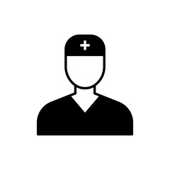 Nurse icon. Simple solid style. Medical assistant, male, man, medic, doctor, health, medicine, hospital concept. Black silhouette, glyph symbol. Vector isolated on white background. SVG.