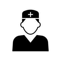 Nurse icon. Simple solid style. Medical assistant, male, man, medic, doctor, health, medicine, hospital concept. Black silhouette, glyph symbol. Vector isolated on white background. SVG.
