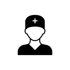 Nurse icon. Simple solid style. Medical assistant, male, man, medic, doctor, health, medicine, hospital concept. Black silhouette, glyph symbol. Vector isolated on white background. SVG.