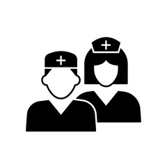 Medical team icon. Simple solid style. Nurse, male, female, man, woman, medic, doctor, health, medicine, hospital concept. Black silhouette, glyph symbol. Vector isolated on white background. SVG.