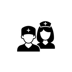 Medical team icon. Simple solid style. Nurse, male, female, man, woman, medic, doctor, health, medicine, hospital concept. Black silhouette, glyph symbol. Vector isolated on white background. SVG.