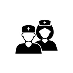 Medical team icon. Simple solid style. Nurse, male, female, man, woman, medic, doctor, health, medicine, hospital concept. Black silhouette, glyph symbol. Vector isolated on white background. SVG.