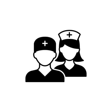 Medical team icon. Simple solid style. Nurse, male, female, man, woman, medic, doctor, health, medicine, hospital concept. Black silhouette, glyph symbol. Vector isolated on white background. SVG.