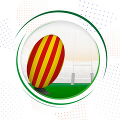Flag of Catalonia on rugby ball. Round rugby icon with flag of Catalonia.