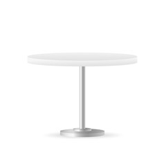 Realistic empty round table with metal stand isolated on white background. Club concept object. Table Interior Restaurant Empty Template Mockup for Business. Vector illustration