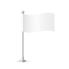 Obraz premium Realistic table flag isolated on white background. Vector table flag make. White blank desk flag. Shiny metal stand. Mockup flags for promotion, advertising and decoration. Vector illustration