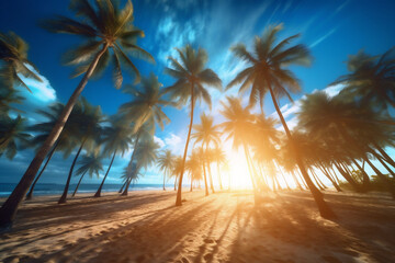 palm landscape sky island sunset ocean sunrise sea sun beach. Generative AI.