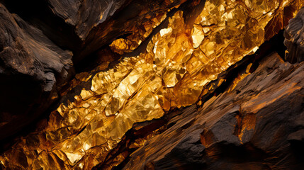 Gold Vein running through bedrock, concept of prospecting, rare minerals and wealth.