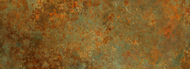 Old rusty metal texture. Grunge background wallpaper. Horizontal banner