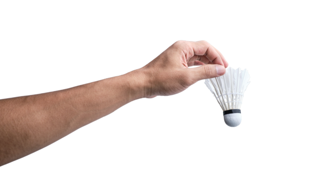 hand holding Shuttlecock isolated on a transparent background