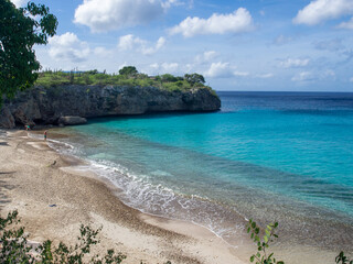 Beautiful turquoise, blue water and white beach at Curacao (Grote Knip)