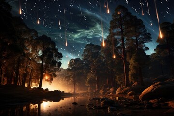 Breathtaking scene of a meteor shower illuminating the night sky