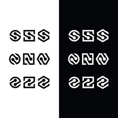 Set, vector, logo, S, N, and Z abstract, digital, data, electric circuit, circles, squares, hexagons, black and white