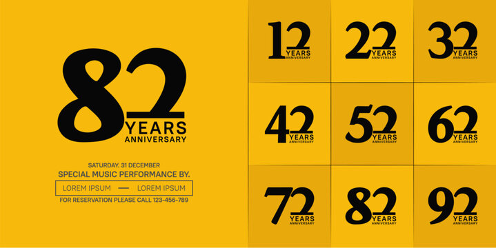 set of anniversary logo with black number on yellow background can be use for celebration
