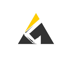 Excavator inside the triangle shape logo