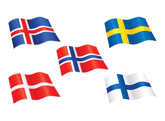 flying scandinavian flags set of 5