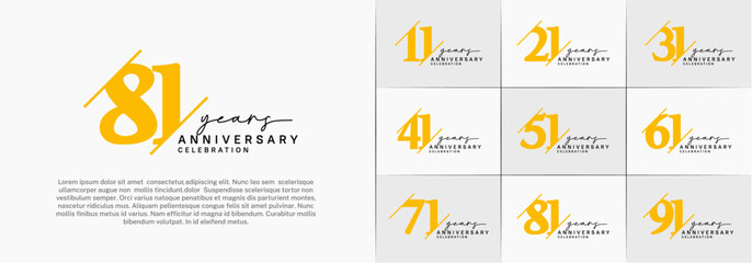 set of anniversary logo with yellow and black color can be use for celebration