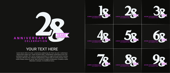 set of anniversary logo with white number and ribbon can be use for celebration