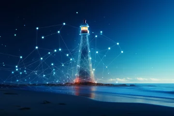 Foto op Plexiglas Abstract information transmission tower or lighthouse as a symbol. Background with selective focus and copy space © top images