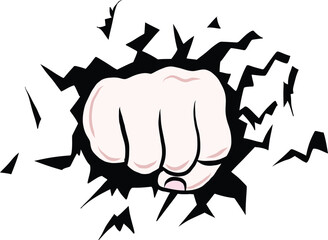 Fototapeta Vector Hand Punch Fist Illustration. Silhouette punch blow jab hitting front view fist clenched vector combat attack icon logo illustration isolated on white background obraz