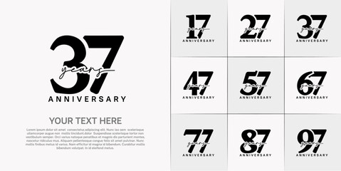 set of anniversary logo with black number and black handwriting text can be use for celebration