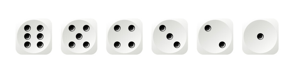 Set of white game dice. Board games, symbol of good luck and random choice. Vector gaming dice. Vector EPS 10