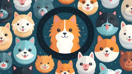 Seamless colourful cartoon pattern with cute cats and hearts in pastel colour