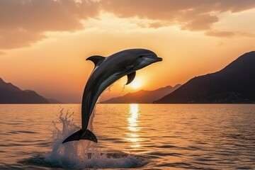 Fototapeta premium Dolphin jump in the blue sea in a picturesque place