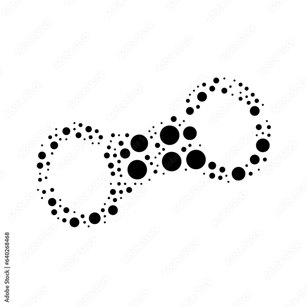 Poster a large handcuffs symbol in the center made in pointillism style. the center symbol is filled with b