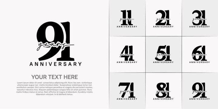 set of anniversary logo with black number and black handwriting text can be use for celebration