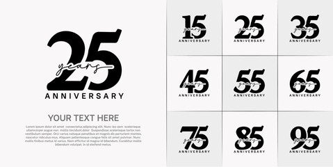 set of anniversary logo with black number and black handwriting text can be use for celebration