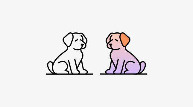 Dog sitting, linear icon, logo, sign. Pet concept, color image. Vector illustration