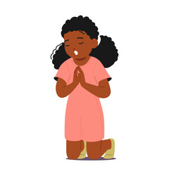 Young Child In Deep Prayer, Little Black Girl Character Praying, Showcasing Innocence And Devotion, Vector Illustration