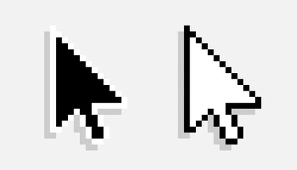 Pixel arrow mouse cursor black and white icon set. Clipart image isolated on white background - 640269676
