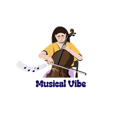 Vector girl playing cello, beautiful girl with cello . Flat vector illustration.