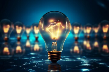 Shining bulbs ignite innovation, birthing creative ideas through technological brilliance
