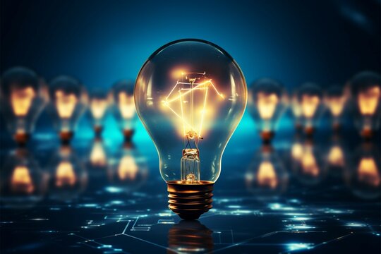 Shining bulbs ignite innovation, birthing creative ideas through technological brilliance