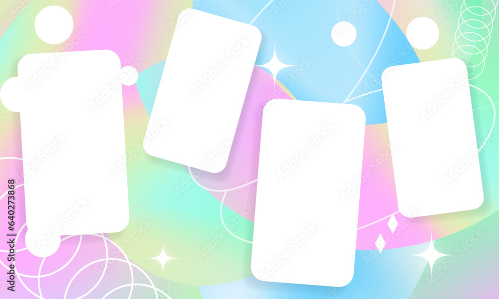 Poster beautiful iridescent pastel gradient poster sets with geometric element design and white mobile scre