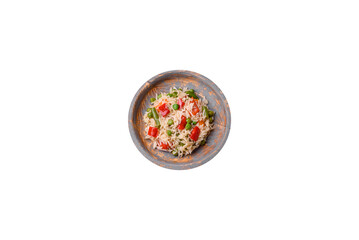 Delicious boiled rice with peppers, peas, asparagus beans and carrots