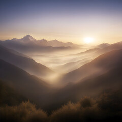 Obraz premium Misty Dawn Symphony Capturing Mountain. Generative Ai 