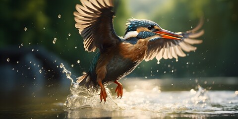 Female Kingfisher emerging from the water after an unsuccessful dive to grab a fish. Taking photos of these beautiful birds is addicitive now I need to go back again - obrazy, fototapety, plakaty