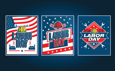 Set of Labor day poster with america flag for social media feed, promotion banner template, brochures, banner, vector illustration.