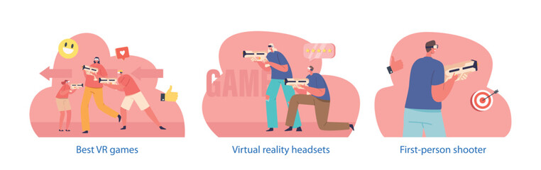 Isolated Elements With Player Characters Immerse In Virtual Reality Games With Gun Simulations, Engaging In Battle