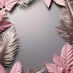 Frame with tropical leaves. Made in soft, pastel colors.