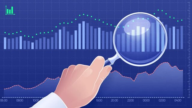 Technical Analysis of Stock Exchange Charts. Motion graphics created in the style of flat animation on the theme of Stock Exchange Markets or Forex Trading.