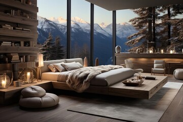 Modern luxury and calming chalet bedroom